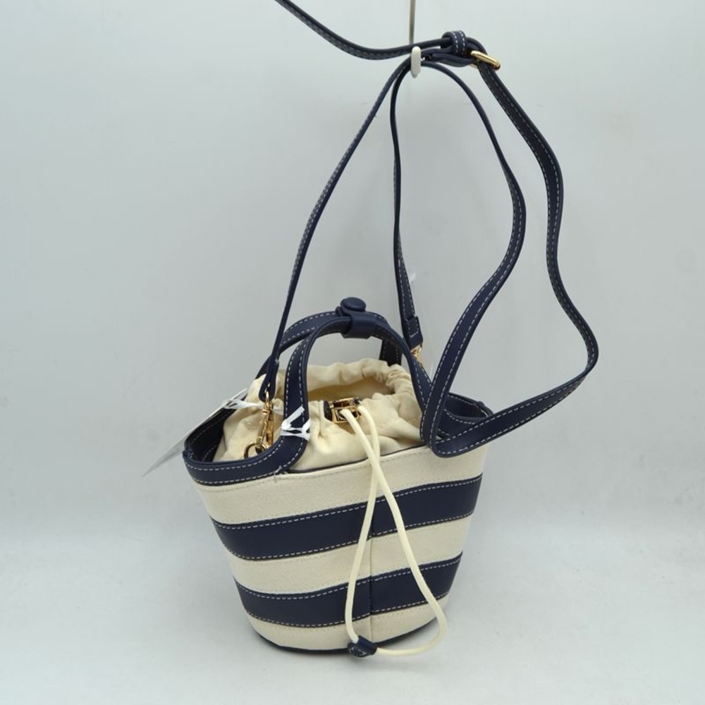 Canvas Stripe Bucket Crossbody Bag - Navy & Cream